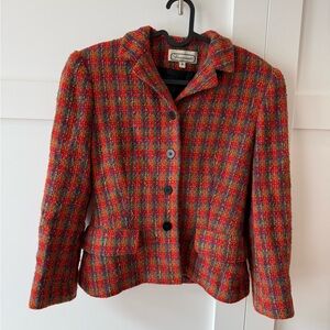 Vintage Women's Multicolor Checkered Blazer and Skirt set-size 4